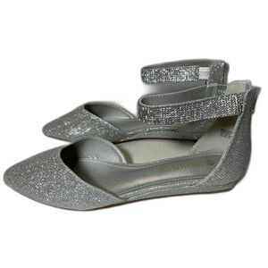 DREAM PAIRS Amiga Wedge Ankle Strap Flats - Women's 8.5 - Silver Glitter